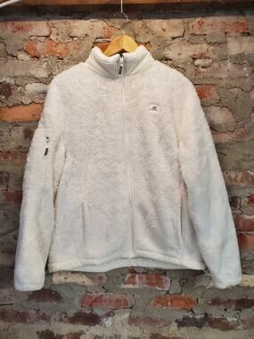 New Balance Womens Sherpa Fleece Jacket L White Mock Neck Warm Outerwear